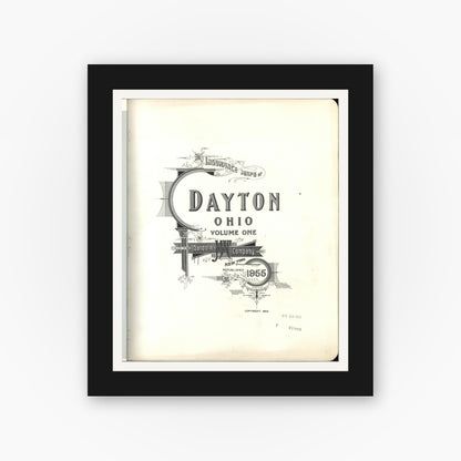 Old map wall art mockup — black gallery frame with white mat — Sanborn Fire Insurance Map from Dayton, Montgomery County, Ohio (1955), Sheet #0001