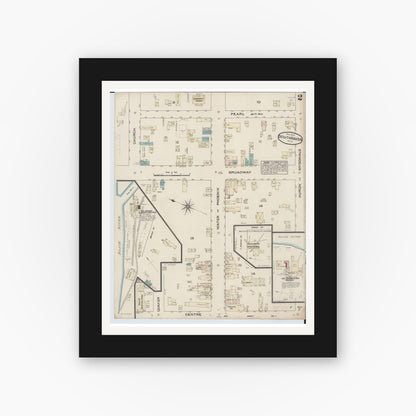 Old map wall art mockup — black gallery frame with white mat — Sanborn Fire Insurance Map from South Haven, Van Buren County, Michigan (1884), Sheet #0002
