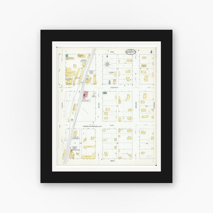 Old map wall art mockup — black gallery frame with white mat — Sanborn Fire Insurance Map from Mason City, Mason County, Illinois (1909), Sheet #0004