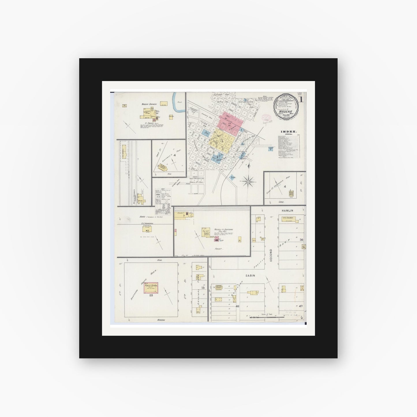 Old map wall art mockup — black gallery frame with white mat — Sanborn Fire Insurance Map from Wadena, Wadena County, Minnesota (1894) - Complete Map Set