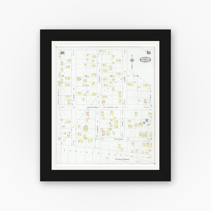 Old map wall art mockup — black gallery frame with white mat — Sanborn Fire Insurance Map from East Detroit, Macomb County, Michigan (1931), Sheet #0016