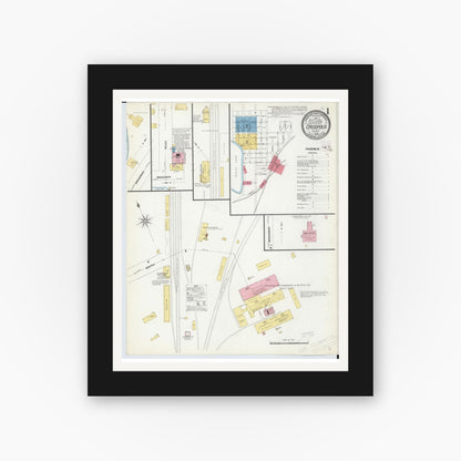 Old map wall art mockup — black gallery frame with white mat — Sanborn Fire Insurance Map from Cassopolis, Cass County, Michigan (1909) - Complete Map Set