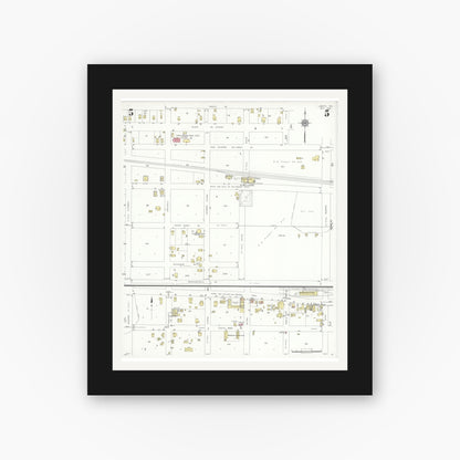 Old map wall art mockup — black gallery frame with white mat — Sanborn Fire Insurance Map from Liberty, Liberty County, Texas (1938), Sheet #0005
