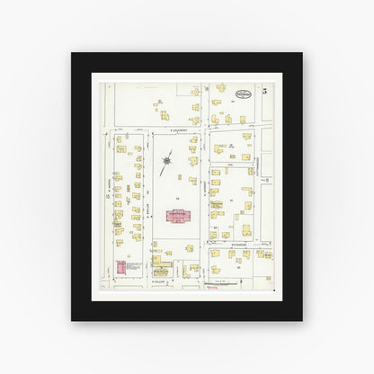 Old map wall art mockup — black gallery frame with white mat — Sanborn Fire Insurance Map from Brenham, Washington County, Texas (1920), Sheet #0005