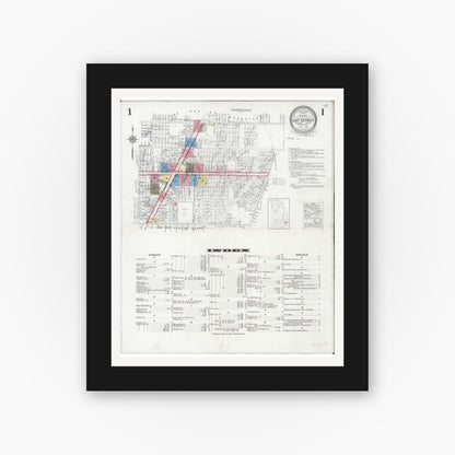 Old map wall art mockup — black gallery frame with white mat — Sanborn Fire Insurance Map from East Detroit, Macomb County, Michigan (1931), Sheet #0001