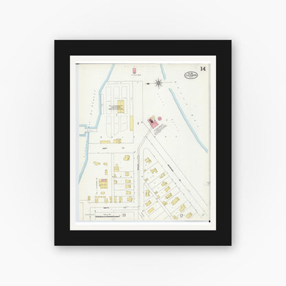 Old map wall art mockup — black gallery frame with white mat — Sanborn Fire Insurance Map from Escanaba, Delta County, Michigan (1906), Sheet #0014