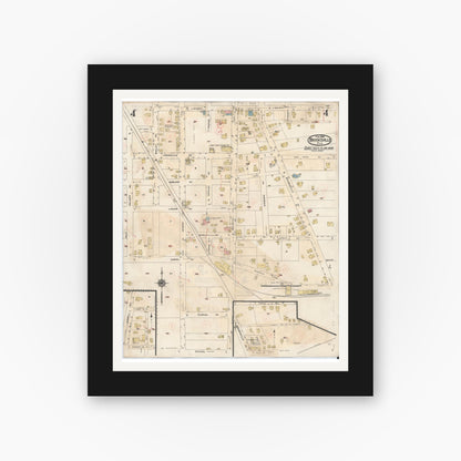 Old map wall art mockup — black gallery frame with white mat — Sanborn Fire Insurance Map from Brooksville, Hernando County, Florida (1945), Sheet #0004