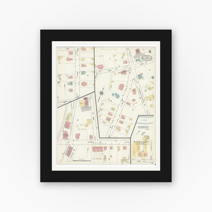Old map wall art mockup — black gallery frame with white mat — Sanborn Fire Insurance Map from Sellersville, Bucks County, Pennsylvania (1913), Sheet #0006