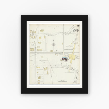 Old map wall art mockup — black gallery frame with white mat — Sanborn Fire Insurance Map from Glen Lyon, Luzerne County, Pennsylvania (1897), Sheet #0002