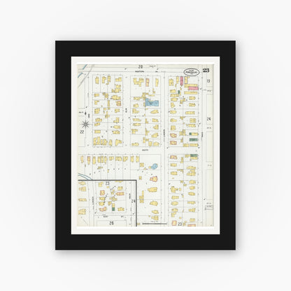 Old map wall art mockup — black gallery frame with white mat — Sanborn Fire Insurance Map from Fond du Lac, Fond du Lac County, Wisconsin (1902), Sheet #0023