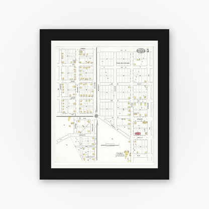 Old map wall art mockup — black gallery frame with white mat — Sanborn Fire Insurance Map from Granger, Williamson County, Texas (1921), Sheet #0005