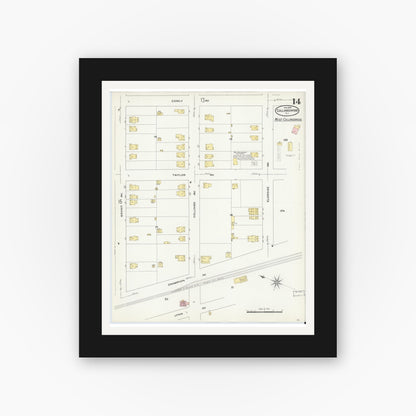 Old map wall art mockup — black gallery frame with white mat — Sanborn Fire Insurance Map from Collingswood, Camden County, New Jersey (1909), Sheet #0014