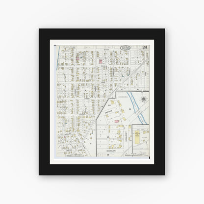 Old map wall art mockup — black gallery frame with white mat — Sanborn Fire Insurance Map from Canton, Stark County, Ohio (1891), Sheet #0024