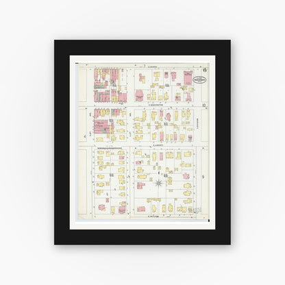 Old map wall art mockup — black gallery frame with white mat — Sanborn Fire Insurance Map from Ann Arbor, Washtenaw County, Michigan (1899), Sheet #0006