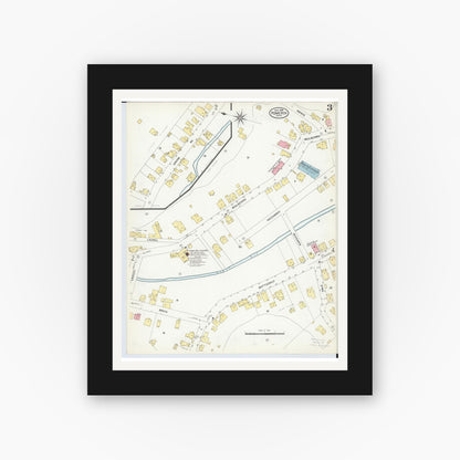Old map wall art mockup — black gallery frame with white mat — Sanborn Fire Insurance Map from Pomeroy, Meigs County, Ohio (1908), Sheet #0003
