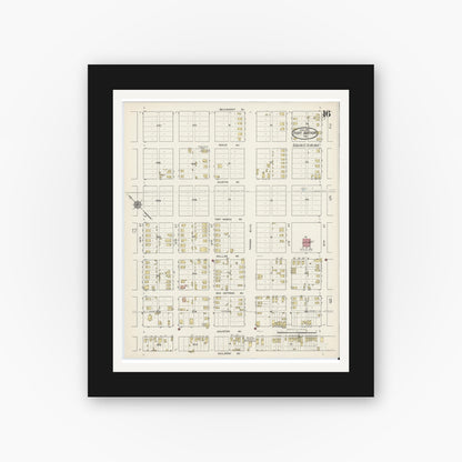Old map wall art mockup — black gallery frame with white mat — Sanborn Fire Insurance Map from Port Arthur, Jefferson County, Texas (1915), Sheet #0016