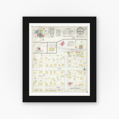 Old map wall art mockup — black gallery frame with white mat — Sanborn Fire Insurance Map from Palestine, Crawford County, Illinois (1916) - Complete Map Set
