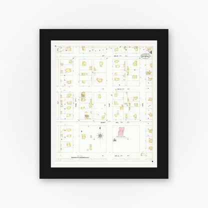 Old map wall art mockup — black gallery frame with white mat — Sanborn Fire Insurance Map from Nevada, Story County, Iowa (1901), Sheet #0004