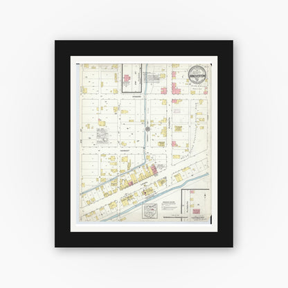 Old map wall art mockup — black gallery frame with white mat — Sanborn Fire Insurance Map from Hanoverton, Columbiana County, Ohio (1915), Sheet #0001