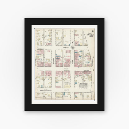 Old map wall art mockup — black gallery frame with white mat — Sanborn Fire Insurance Map from Moberly, Randolph County, Missouri (1884), Sheet #0002