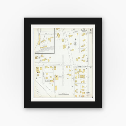 Old map wall art mockup — black gallery frame with white mat — Sanborn Fire Insurance Map from Gardner, Worcester County, Massachusetts (1900), Sheet #0008
