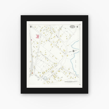 Old map wall art mockup — black gallery frame with white mat — Sanborn Fire Insurance Map from Cohasset, Norfolk County, Massachusetts (1928), Sheet #0006