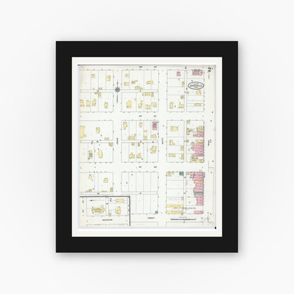 Old map wall art mockup — black gallery frame with white mat — Sanborn Fire Insurance Map from Janesville, Waseca County, Minnesota (1910), Sheet #0002