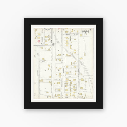 Old map wall art mockup — black gallery frame with white mat — Sanborn Fire Insurance Map from Los Gatos, Santa Clara County, California (1904), Sheet #0004