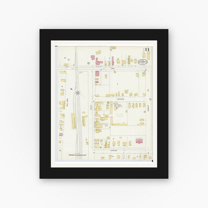 Old map wall art mockup — black gallery frame with white mat — Sanborn Fire Insurance Map from Ashtabula, Ashtabula County, Ohio (1898), Sheet #0011