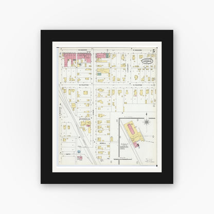 Old map wall art mockup — black gallery frame with white mat — Sanborn Fire Insurance Map from Gibsonburg, Sandusky County, Ohio (1902), Sheet #0005