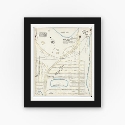 Old map wall art mockup — black gallery frame with white mat — Sanborn Fire Insurance Map from Cadillac, Wexford County, Michigan (1884), Sheet #0009