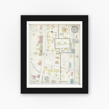 Old map wall art mockup — black gallery frame with white mat — Sanborn Fire Insurance Map from Madison, Lake County, Ohio (1910), Sheet #0001