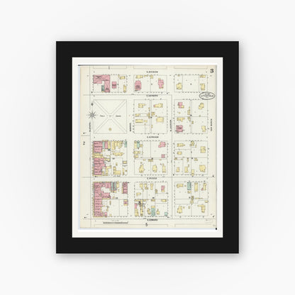 Old map wall art mockup — black gallery frame with white mat — Sanborn Fire Insurance Map from Litchfield, Montgomery County, Illinois (1897), Sheet #0003