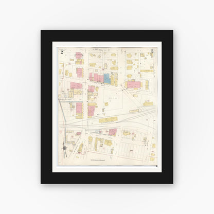 Old map wall art mockup — black gallery frame with white mat — Sanborn Fire Insurance Map from Silsbee, Hardin County, Texas (1942), Sheet #0002