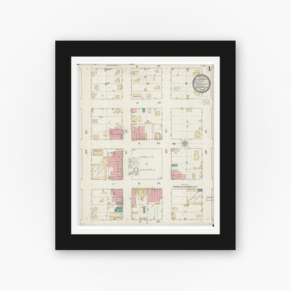Old map wall art mockup — black gallery frame with white mat — Sanborn Fire Insurance Map from Unionville, Putnam County, Missouri (1893) - Complete Map Set