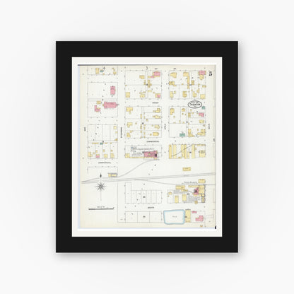Old map wall art mockup — black gallery frame with white mat — Sanborn Fire Insurance Map from Trenton, Clinton County, Illinois (1906), Sheet #0005