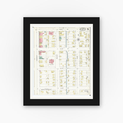 Old map wall art mockup — black gallery frame with white mat — Sanborn Fire Insurance Map from Atlantic, Cass County, Iowa (1893), Sheet #0005