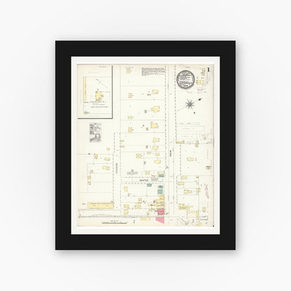 Old map wall art mockup — black gallery frame with white mat — Sanborn Fire Insurance Map from Centerville, Alameda County, California (1896), Sheet #0001