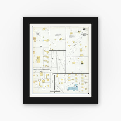 Old map wall art mockup — black gallery frame with white mat — Sanborn Fire Insurance Map from Red Jacket, Houghton County, Michigan (1900), Sheet #0020