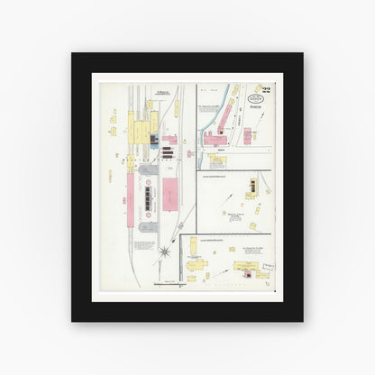 Old map wall art mockup — black gallery frame with white mat — Sanborn Fire Insurance Map from Dover, Morris County, New Jersey (1909), Sheet #0022