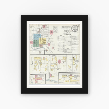Old map wall art mockup — black gallery frame with white mat — Sanborn Fire Insurance Map from Franklin, Johnson County, Indiana (1896) - Complete Map Set