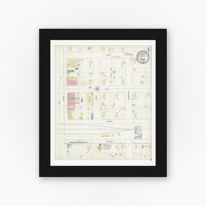 Old map wall art mockup — black gallery frame with white mat — Sanborn Fire Insurance Map from Itasca, Hill County, Texas (1896) - Complete Map Set