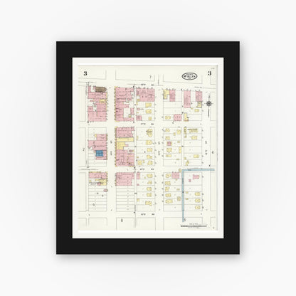 Old map wall art mockup — black gallery frame with white mat — Sanborn Fire Insurance Map from McAllen, Hidalgo County, Texas (1925), Sheet #0003