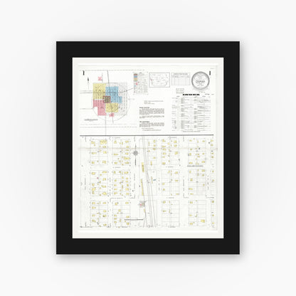 Old map wall art mockup — black gallery frame with white mat — Sanborn Fire Insurance Map from Onawa, Monona County, Iowa (1934) â€” Complete Set