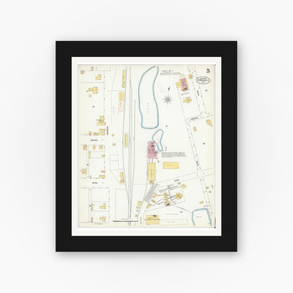 Old map wall art mockup — black gallery frame with white mat — Sanborn Fire Insurance Map from Crockett, Houston County, Texas (1907), Sheet #0005
