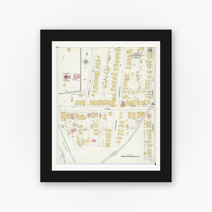 Old map wall art mockup — black gallery frame with white mat — Sanborn Fire Insurance Map from Newark, Licking County, Ohio (1905), Sheet #0033