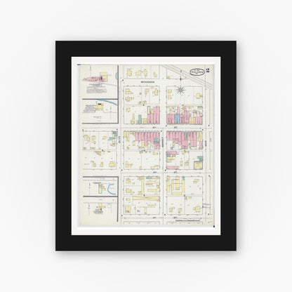 Old map wall art mockup — black gallery frame with white mat — Sanborn Fire Insurance Map from Holden, Johnson County, Missouri (1892), Sheet #0002