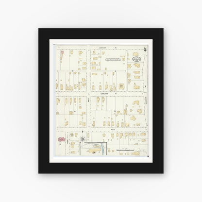 Old map wall art mockup — black gallery frame with white mat — Sanborn Fire Insurance Map from Loveland, Clermont, Hamilton, And Warren County, Ohio (1905), Sheet #0002