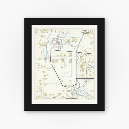 Old map wall art mockup — black gallery frame with white mat — Sanborn Fire Insurance Map from Hackettstown, Warren County, New Jersey (1914), Sheet #0011