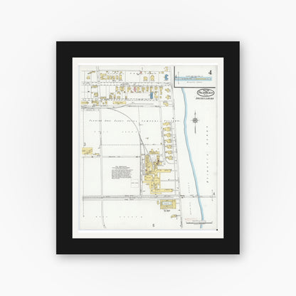 Old map wall art mockup — black gallery frame with white mat — Sanborn Fire Insurance Map from Palm Beach, Palm Beach County, Florida (1919), Sheet #0004